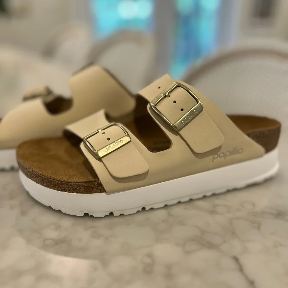 New in Box! Birkenstock Arizona pap flex platform sandals in ECRU size 36 uk - Picture 4 of 13